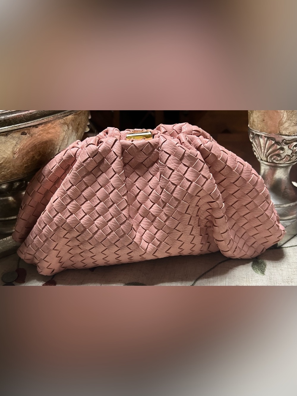 Sondra Roberts Blush Woven Top-Clasp Clutch